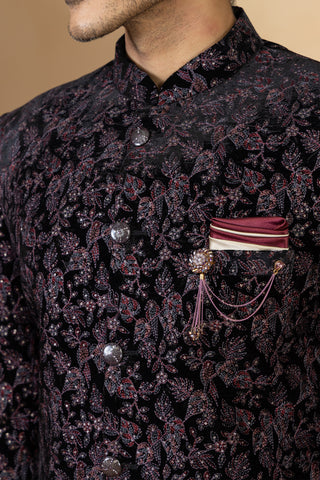 WINE FLORAL VELVET INDO WESTERN