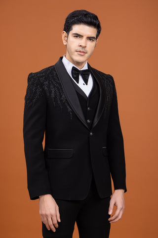 Black Embroidery Tuxedo For Men For Cocktail