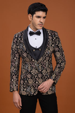 Gold Embroidered Black Tuxedo For men wedding