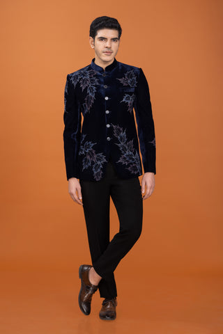 Navy Blue Velvet Jodhpuri For Men