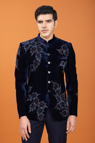 NAVY BLUE VELVET SIROSKI JODHPURI