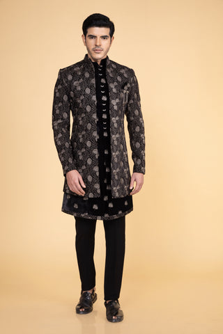 Black Shrug Indo Western For Men