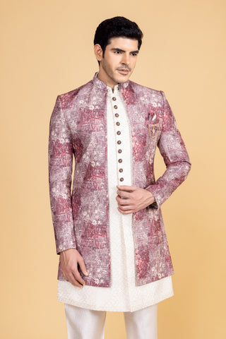 White And Red Shrug Indo Western For Men For Wedding