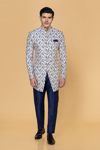 White Silk Indo Western For Men