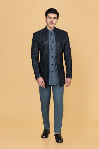 Blue Shrug Indowestern with jacket