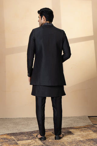 SHAN BLACK SILK JACKET KURTA SET