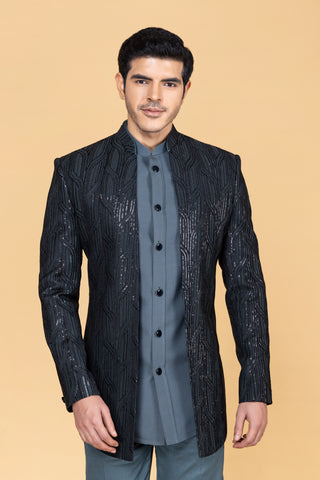 Blue Shrug Indowestern Jacket For Men