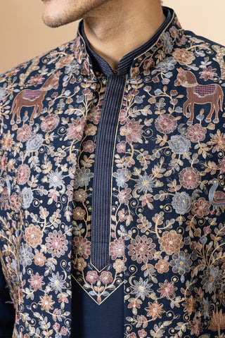 NAVY BLUE NARA JACKET KURTA SET