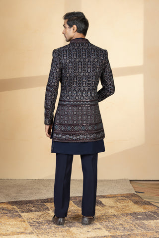 NAVY BLUE VELVET SHRUG INDO WESTERN