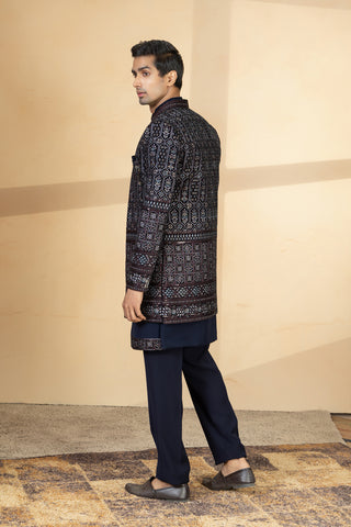 NAVY BLUE VELVET SHRUG INDO WESTERN