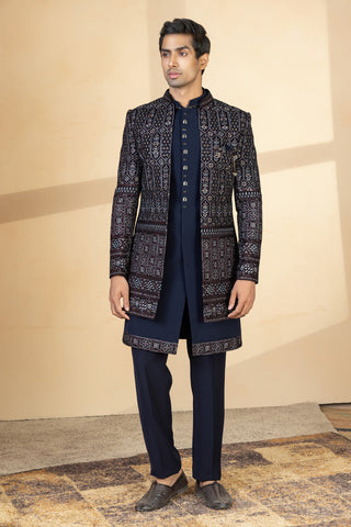 NAVY BLUE VELVET SHRUG INDO WESTERN
