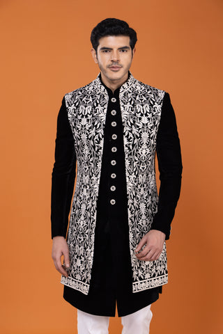 Black velvet Indo western For Men For Wediing