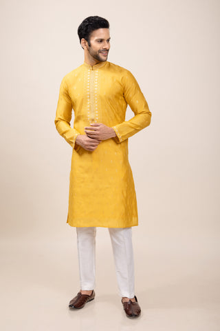 Yellow Haldi Kurta Pajama Silk For Men