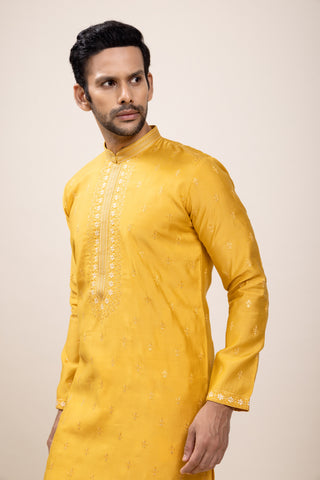 YELLOW SILK KURTA SET