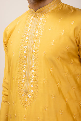 YELLOW SILK KURTA SET