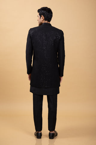 BLACK SILK JACKET KURTA SET