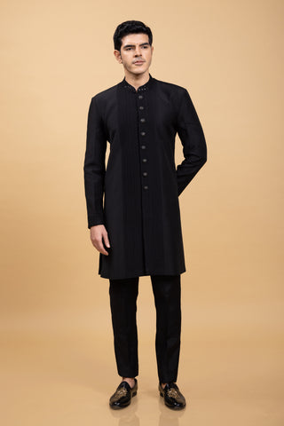 BLACK SILK JACKET KURTA SET