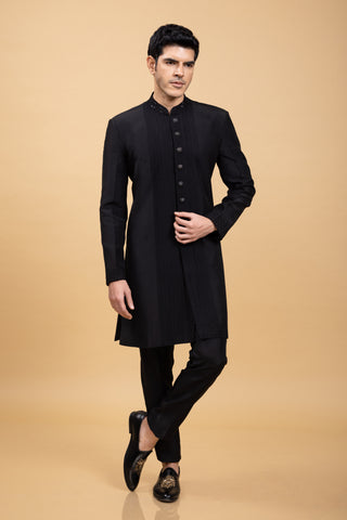 BLACK SILK JACKET KURTA SET