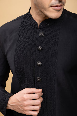 BLACK SILK JACKET KURTA SET