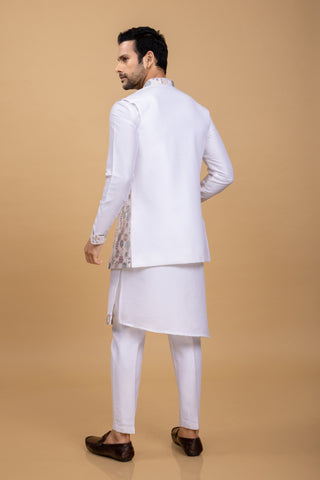 WHITE SLANT JACKET KURTA SET