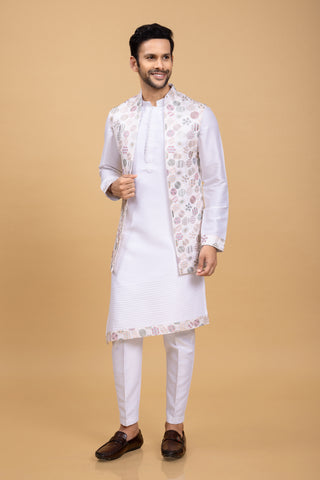 WHITE SLANT JACKET KURTA SET