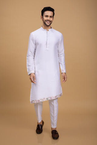 WHITE SLANT JACKET KURTA SET