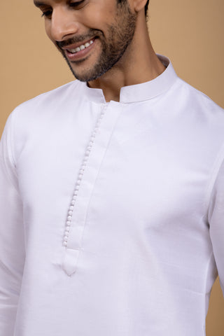 WHITE SLANT JACKET KURTA SET