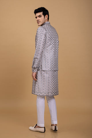 PURPLE STRIPPED JACKET KURTA SET