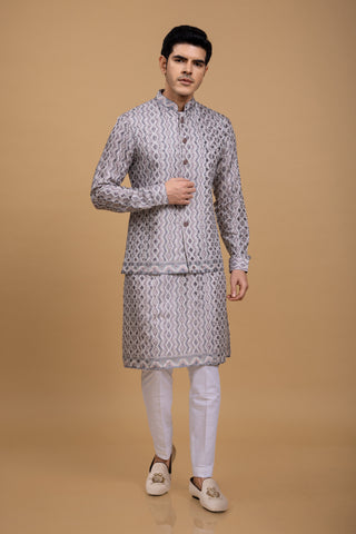 PURPLE STRIPPED JACKET KURTA SET
