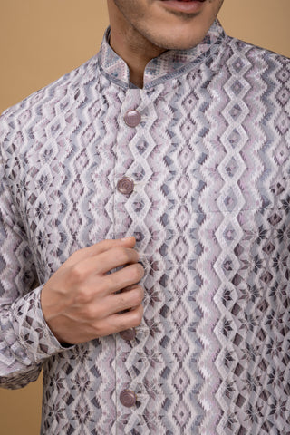 PURPLE STRIPPED JACKET KURTA SET