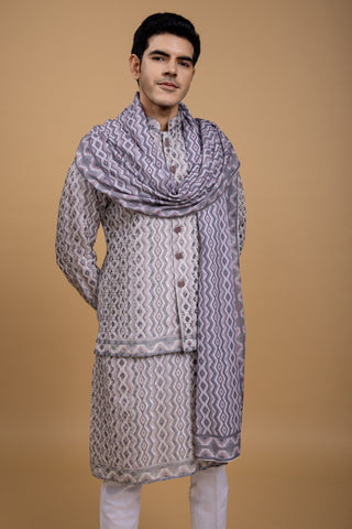 Purple Deigner set for men with kurta jacket and shawl