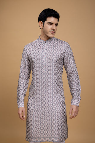 PURPLE STRIPPED JACKET KURTA SET