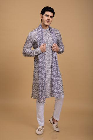 PURPLE STRIPPED JACKET KURTA SET