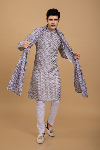 PURPLE STRIPPED JACKET KURTA SET