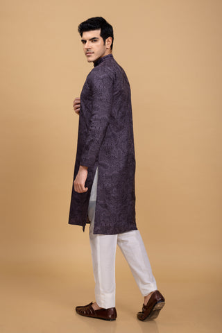 DARK PURPLE THREADED KURTA SET