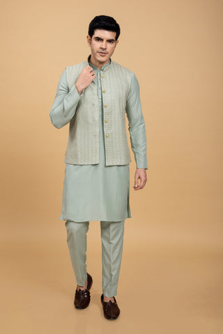 PISTA SILK JACKET KURTA SET