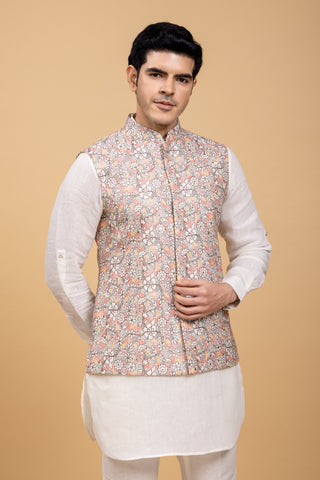 INDRA LINEN JACKET KURTA SET