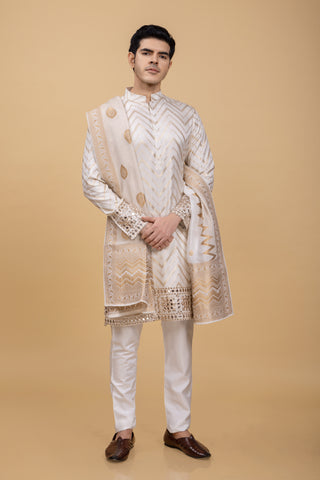 CREAM ROYAL KURTA SHAWL SET
