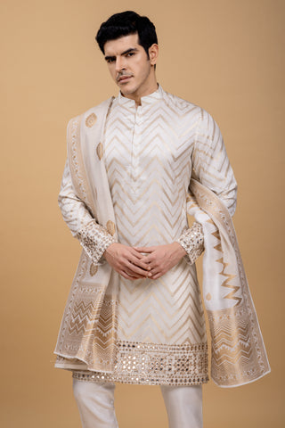 CREAM ROYAL KURTA SHAWL SET