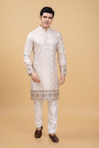 CREAM ROYAL KURTA SHAWL SET