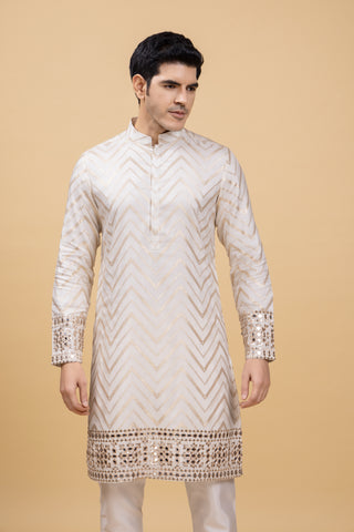 CREAM ROYAL KURTA SHAWL SET