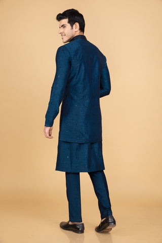 RAMA BLUE SILK JACKET KURTA SET