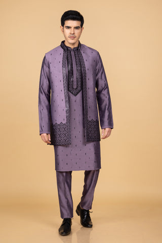 LAVENDER SILK JACKET KURTA SET