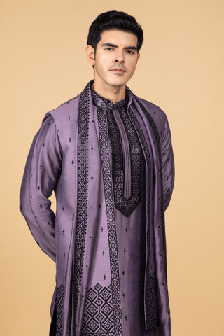 LAVENDER SILK JACKET KURTA SET