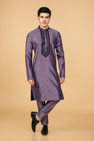 Lavendar Silk Kurta For Men