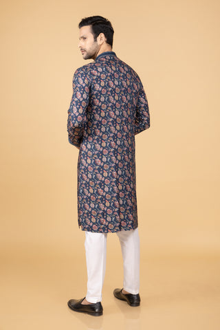 BLUE FLORAL PASHMINA KURTA SET