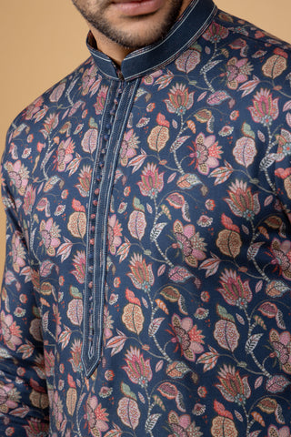 BLUE FLORAL PASHMINA KURTA SET