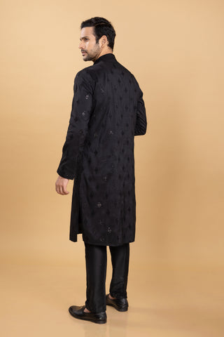 BLACK BEVERLY SHAWL KURTA SET
