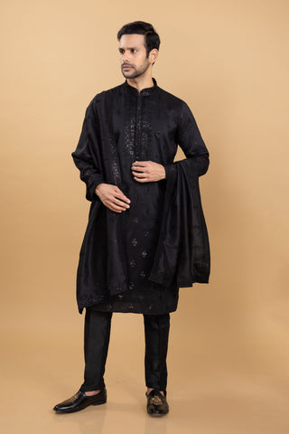 Black Kurta Pajama With Shawl For Men