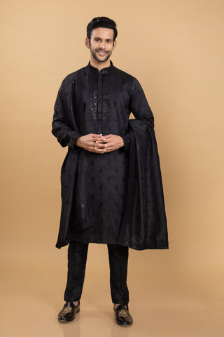 BLACK BEVERLY SHAWL KURTA SET